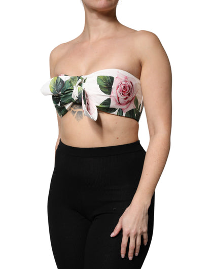 Dolce &amp; Gabbana White Floral Print Cropped Bustier Corset Top