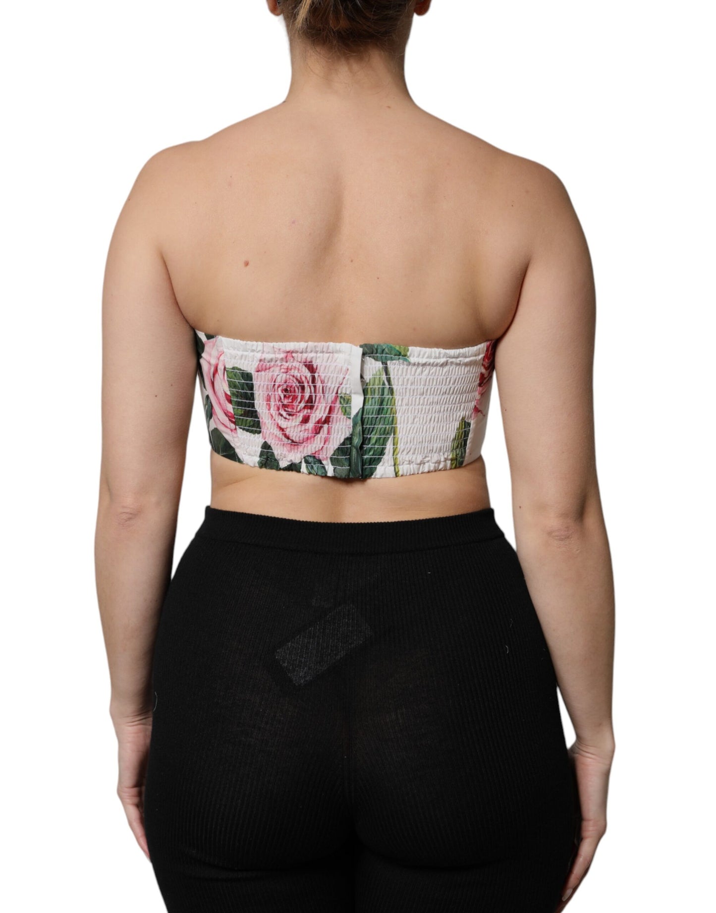 Dolce &amp; Gabbana White Floral Print Cropped Bustier Corset Top