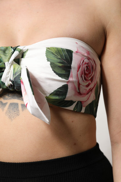 Dolce &amp; Gabbana White Floral Print Cropped Bustier Corset Top