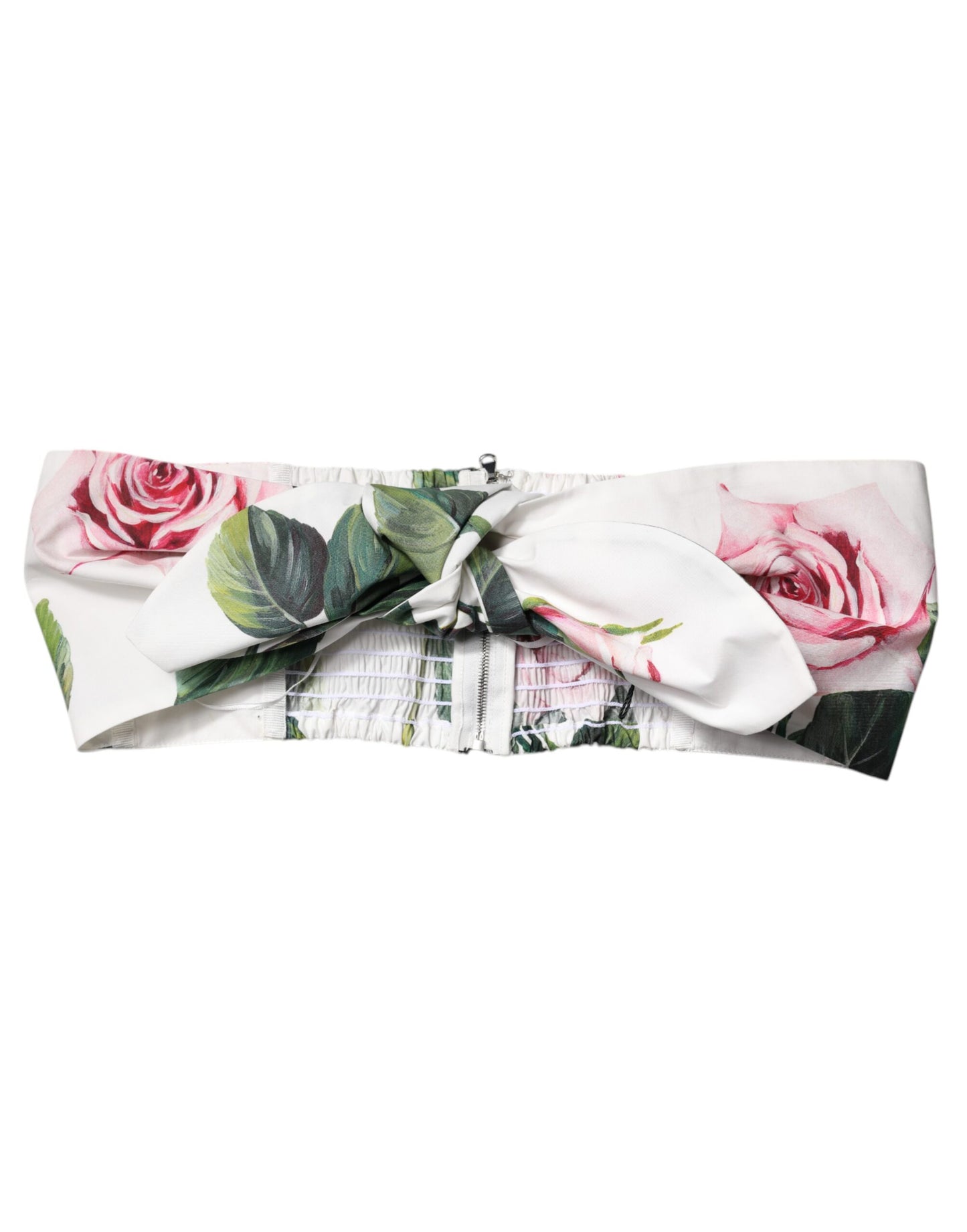 Dolce &amp; Gabbana White Floral Print Cropped Bustier Corset Top