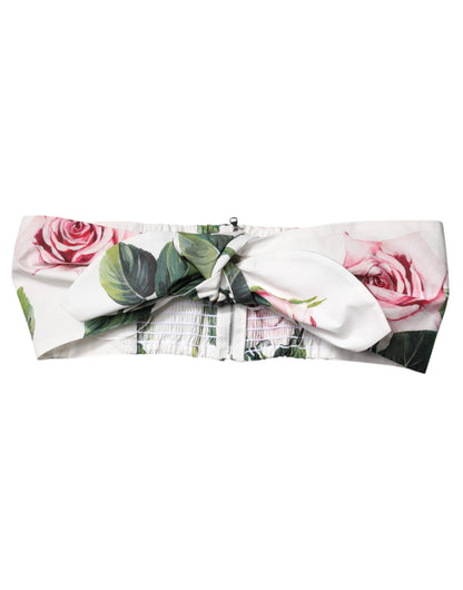 Dolce &amp; Gabbana White Floral Print Cropped Bustier Corset Top