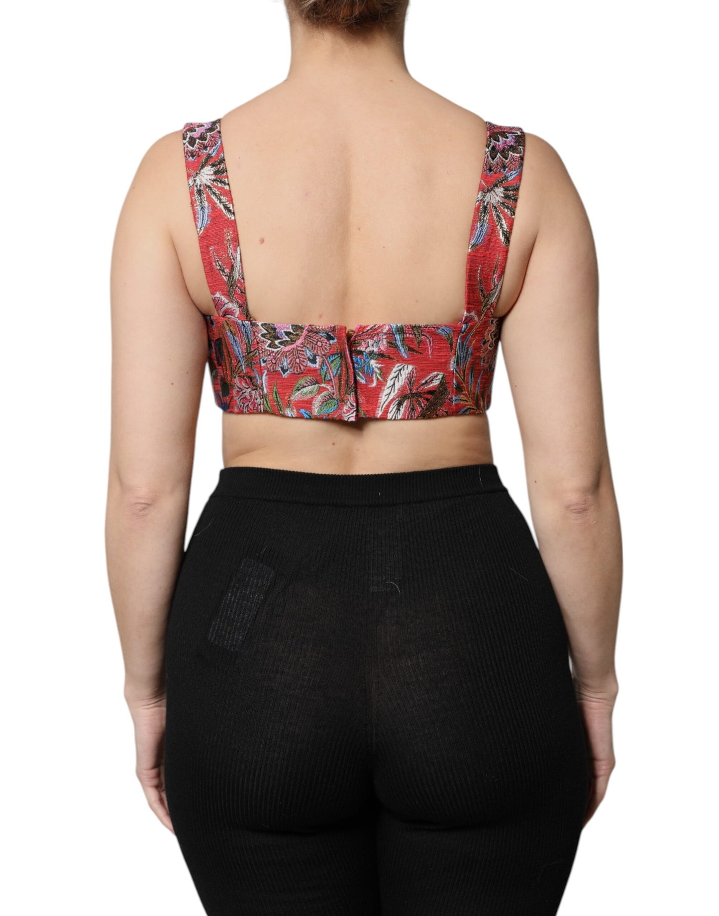 Dolce &amp; Gabbana Red Floral Brocade Cropped Bustier Corset Top