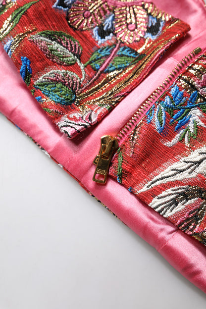 Dolce &amp; Gabbana Red Floral Brocade Cropped Bustier Corset Top