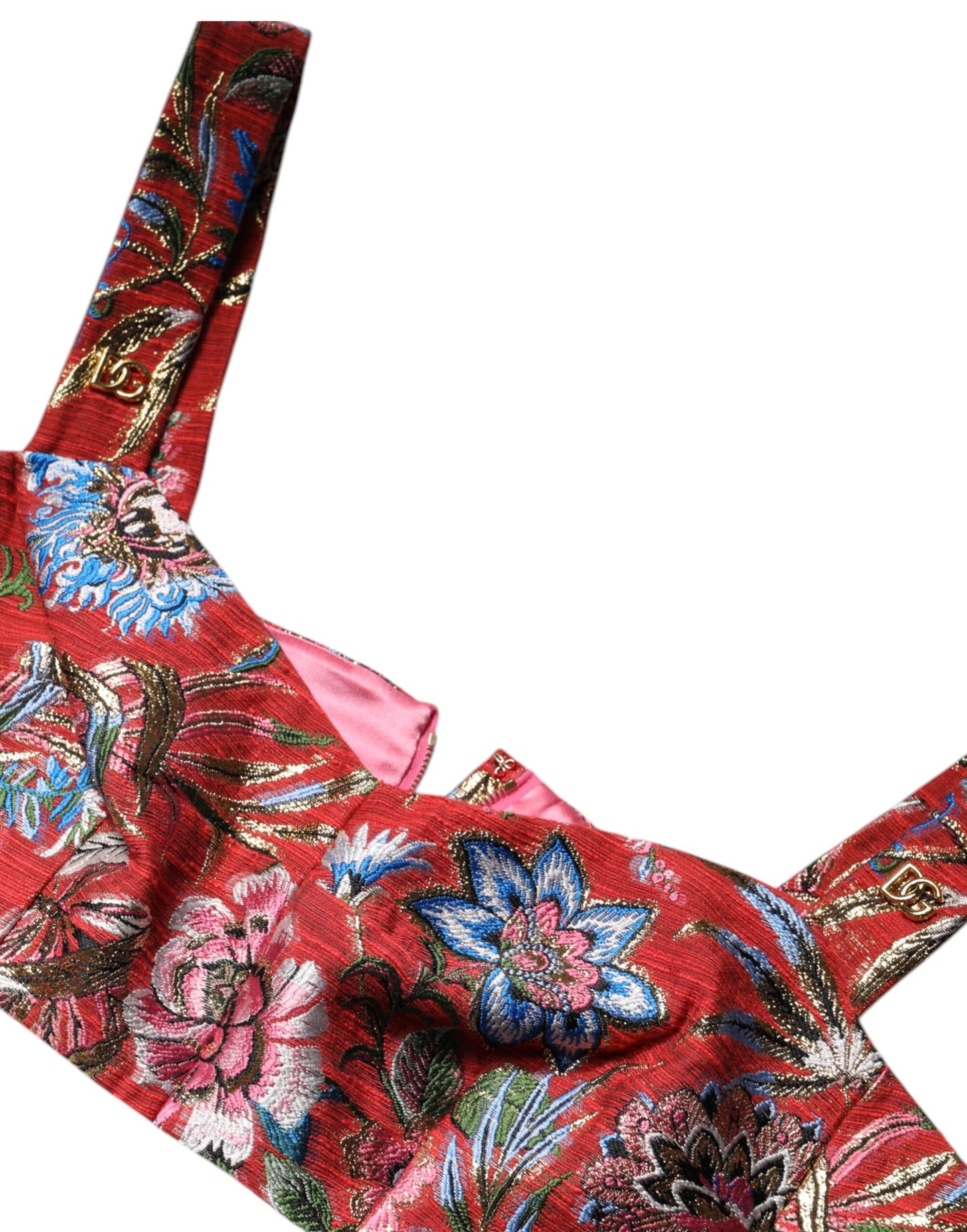 Dolce &amp; Gabbana Red Floral Brocade Cropped Bustier Corset Top