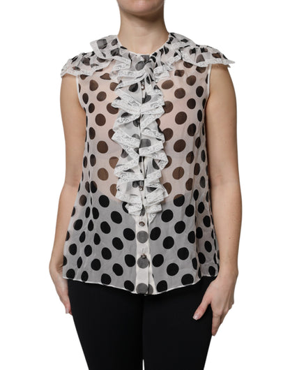 Dolce &amp; Gabbana White Black Polka Dot Cotton Sleeveless Top