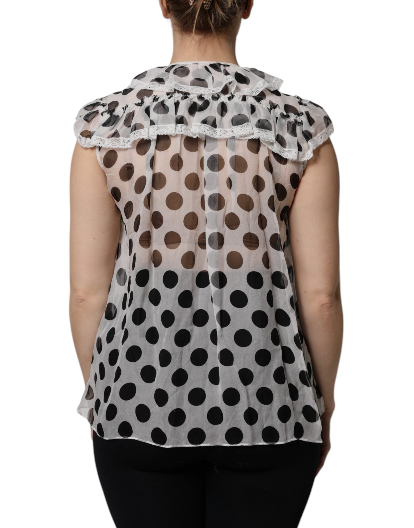 Dolce &amp; Gabbana White Black Polka Dot Cotton Sleeveless Top
