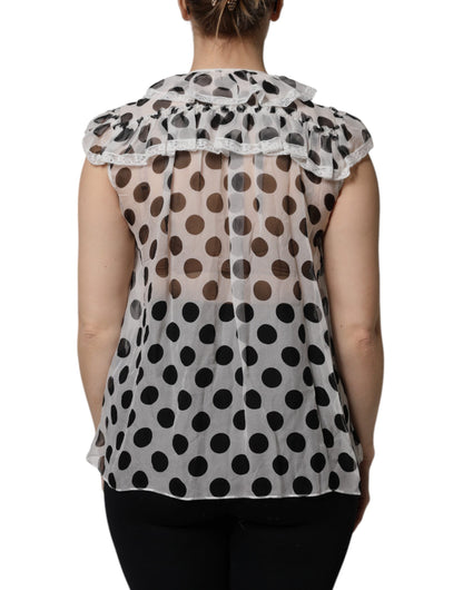 Dolce &amp; Gabbana White Black Polka Dot Cotton Sleeveless Top