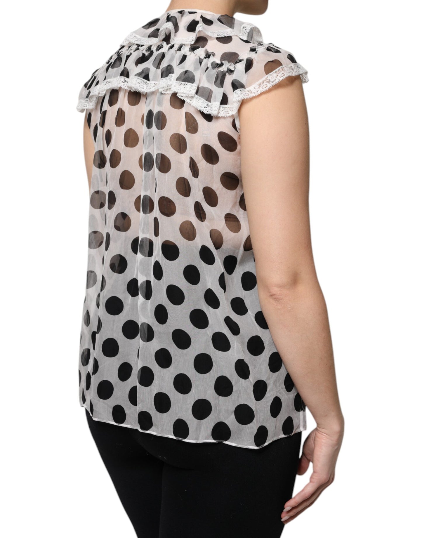 Dolce &amp; Gabbana White Black Polka Dot Cotton Sleeveless Top