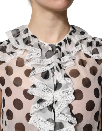 Dolce &amp; Gabbana White Black Polka Dot Cotton Sleeveless Top