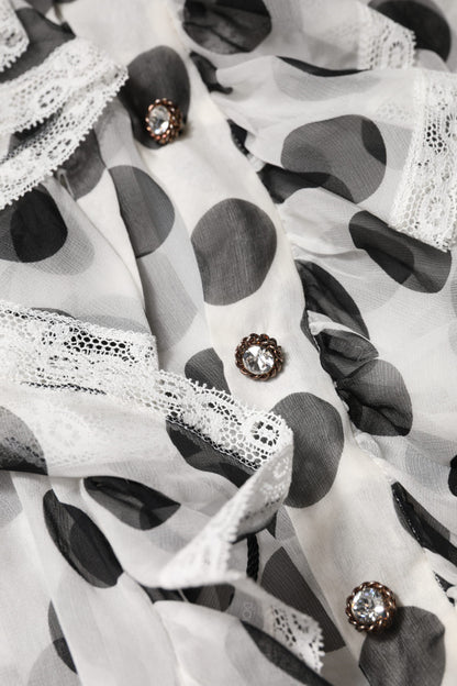 Dolce &amp; Gabbana White Black Polka Dot Cotton Sleeveless Top