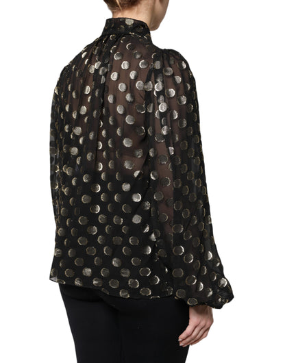 Blusa negra transparente con lunares y cuello anudado de Dolce &amp; Gabbana