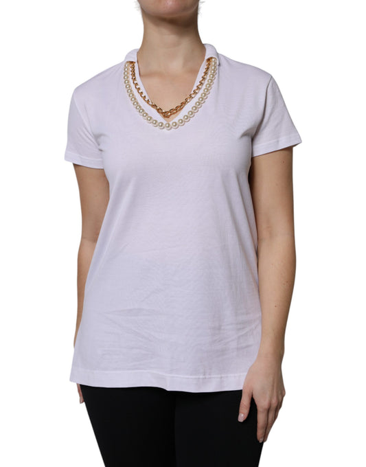 Dolce &amp; Gabbana White Necklace Cotton Short Sleeve T-shirt