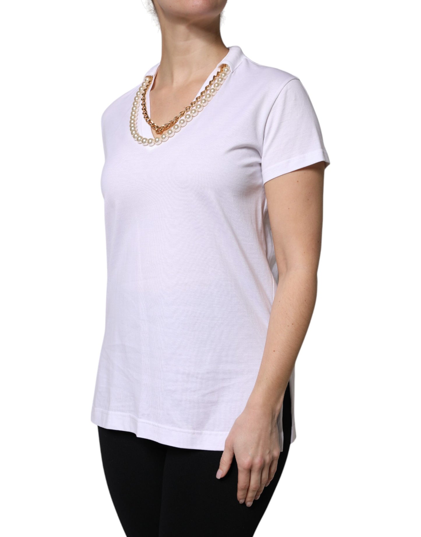 Camiseta de manga corta de algodón con collar blanco de Dolce &amp; Gabbana