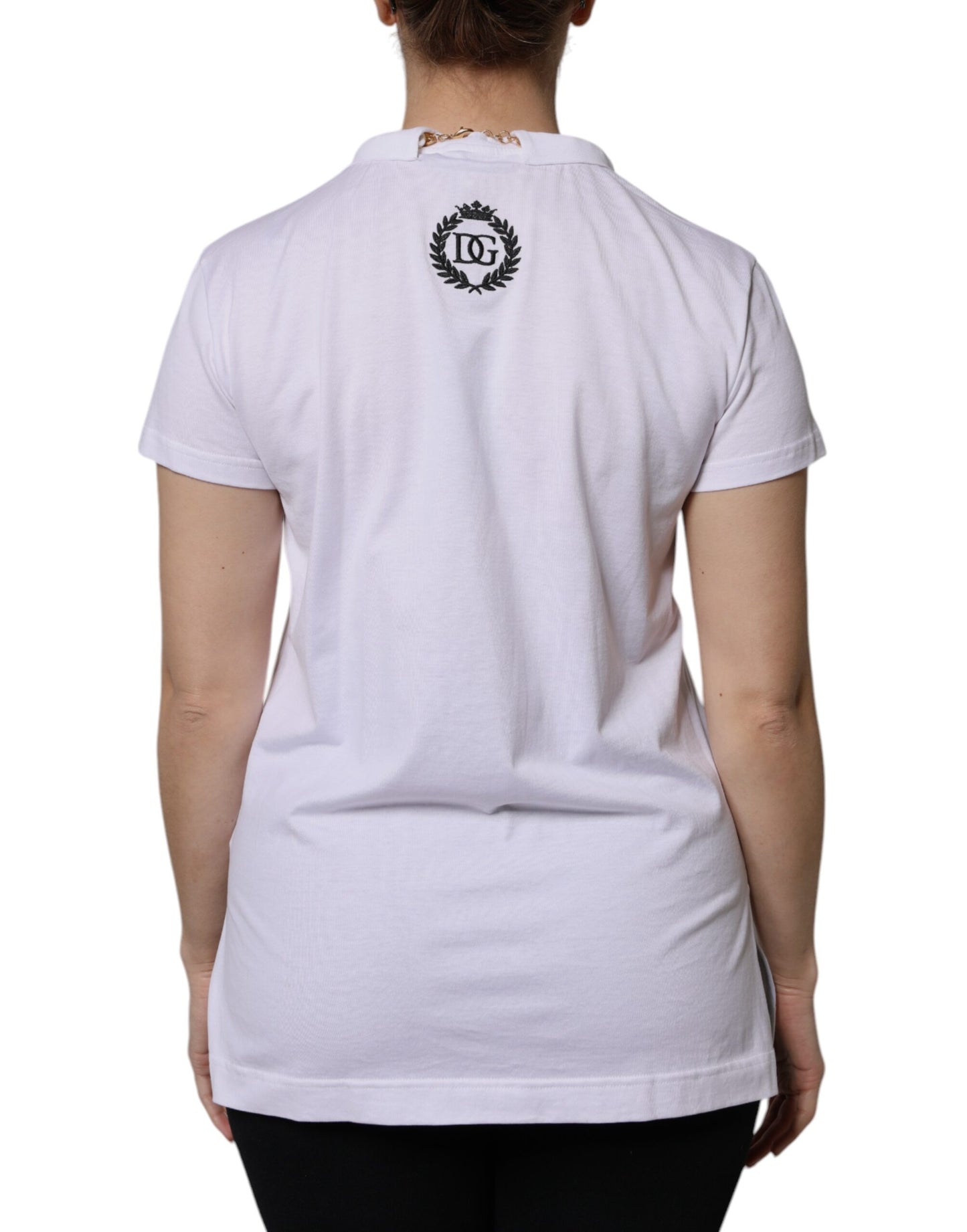 Camiseta de manga corta de algodón con collar blanco de Dolce &amp; Gabbana