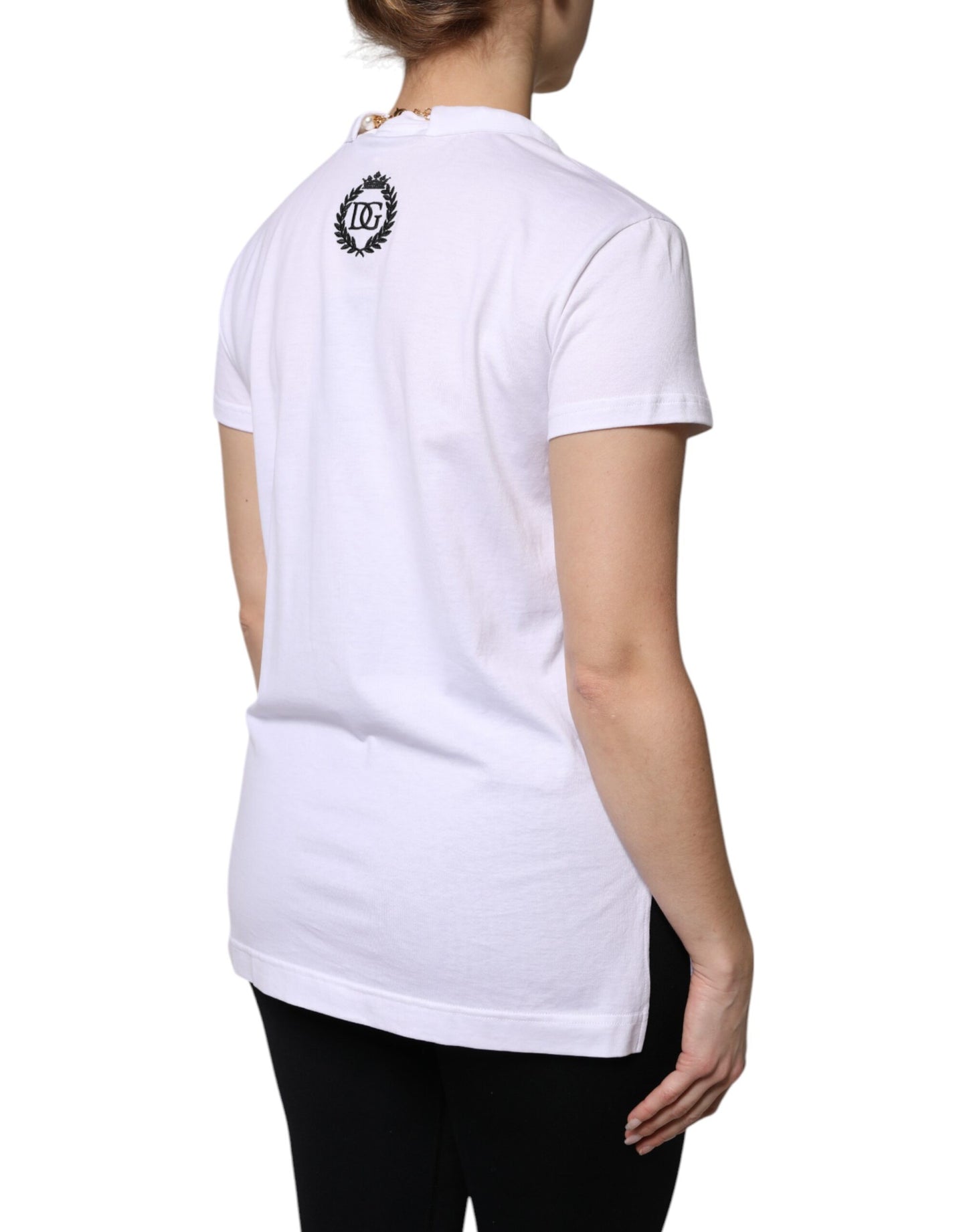 Camiseta de manga corta de algodón con collar blanco de Dolce &amp; Gabbana