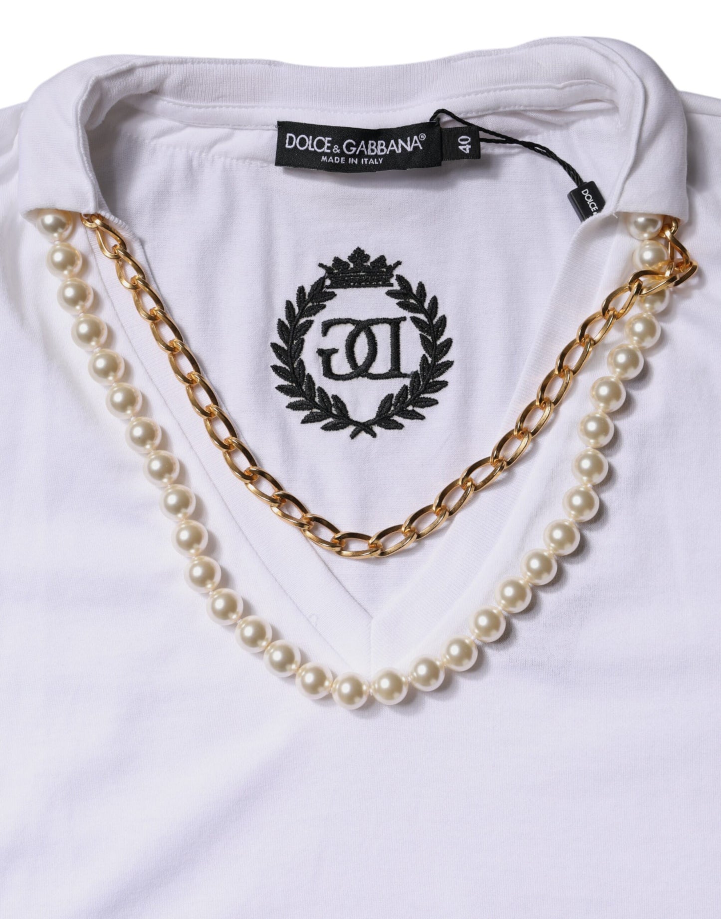 Camiseta de manga corta de algodón con collar blanco de Dolce &amp; Gabbana