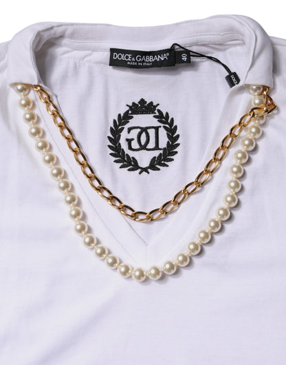 Camiseta de manga corta de algodón con collar blanco de Dolce &amp; Gabbana