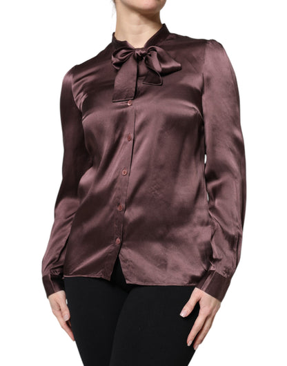 Dolce &amp; Gabbana Brown Ascot Collar Long Sleeve Blouse Top