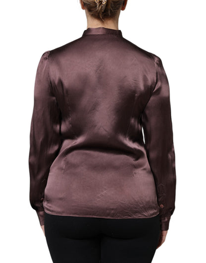 Dolce &amp; Gabbana Brown Ascot Collar Long Sleeve Blouse Top