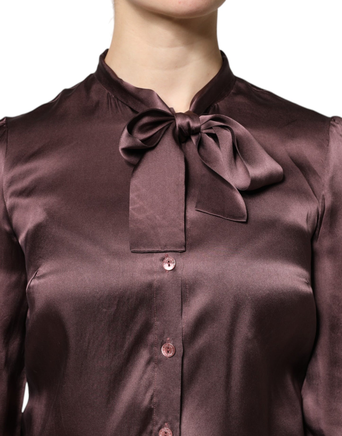 Dolce &amp; Gabbana Brown Ascot Collar Long Sleeve Blouse Top
