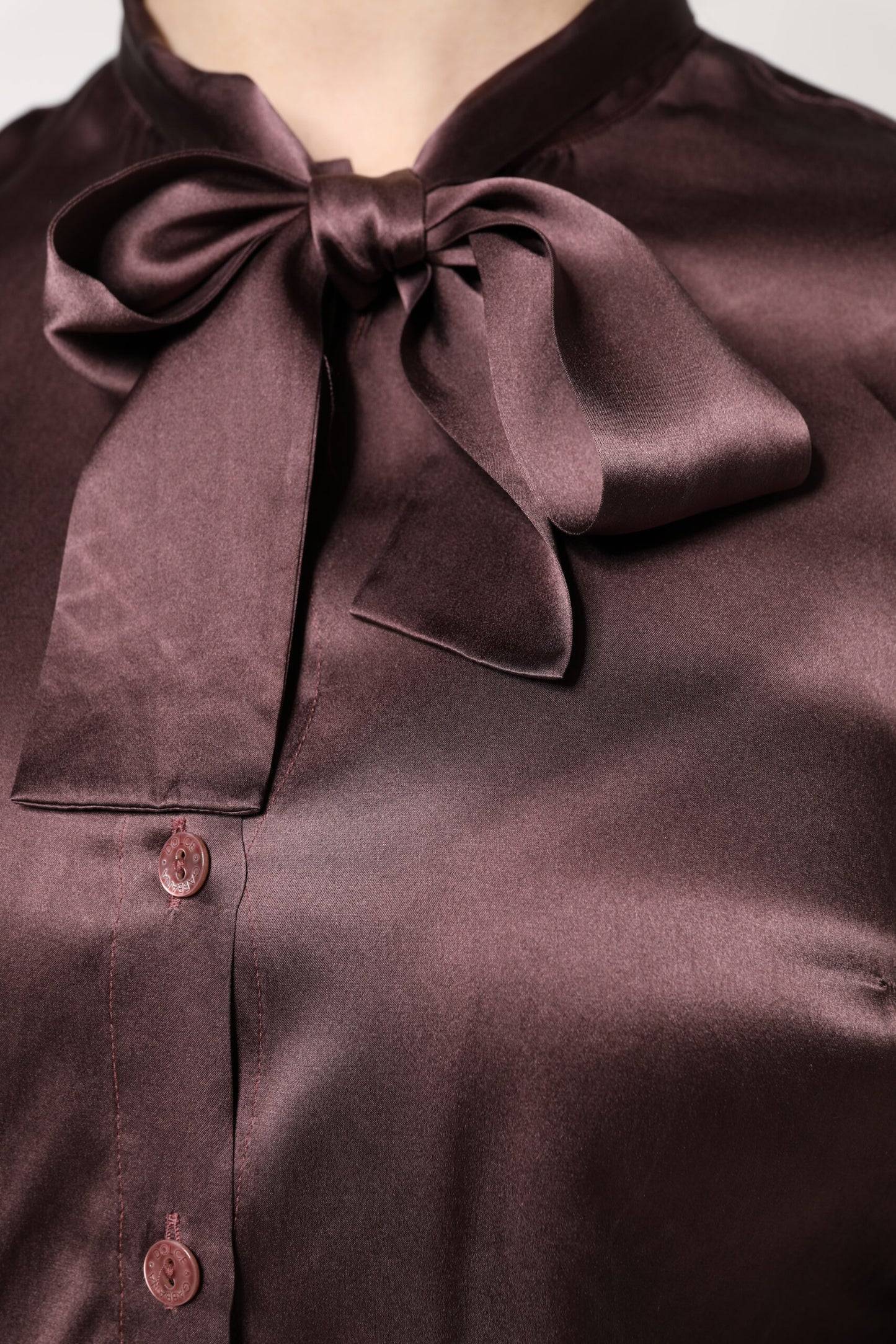 Dolce &amp; Gabbana Brown Ascot Collar Long Sleeve Blouse Top