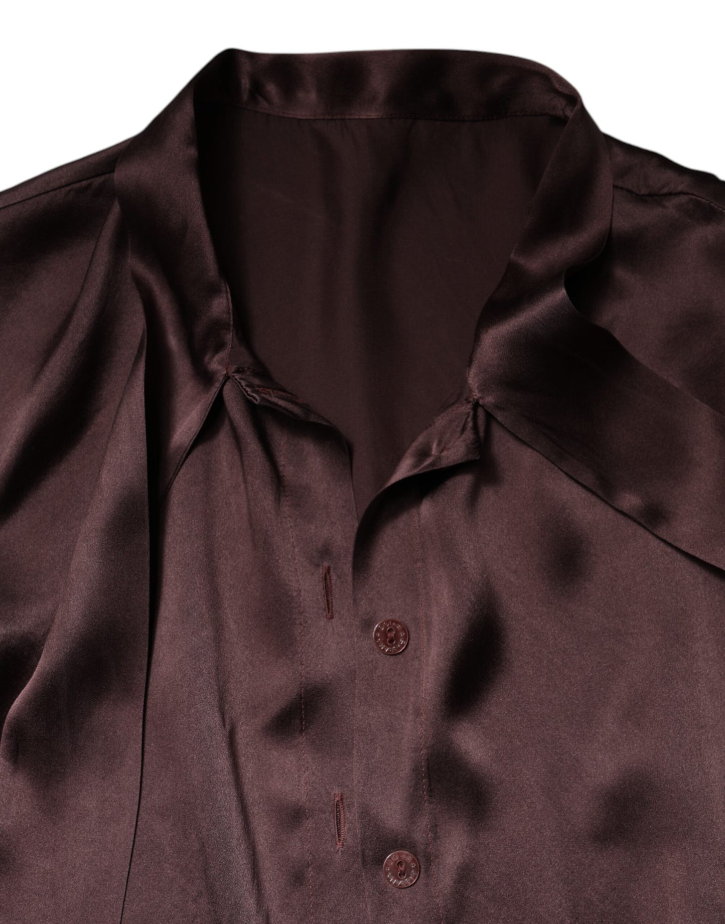Dolce &amp; Gabbana Brown Ascot Collar Long Sleeve Blouse Top