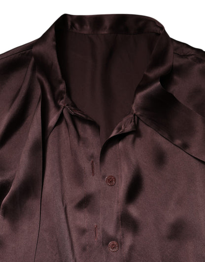 Dolce &amp; Gabbana Brown Ascot Collar Long Sleeve Blouse Top