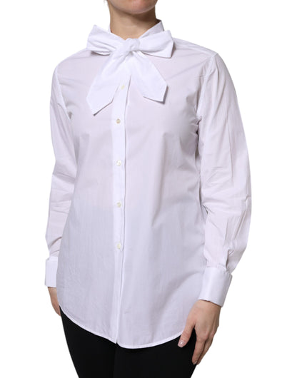 Dolce &amp; Gabbana White Ascot Collar Long Sleeve Blouse Top