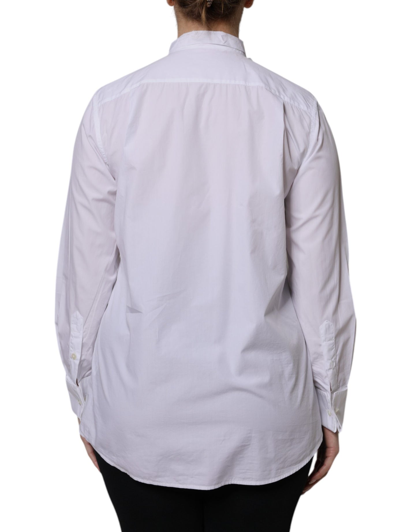 Dolce &amp; Gabbana White Ascot Collar Long Sleeve Blouse Top