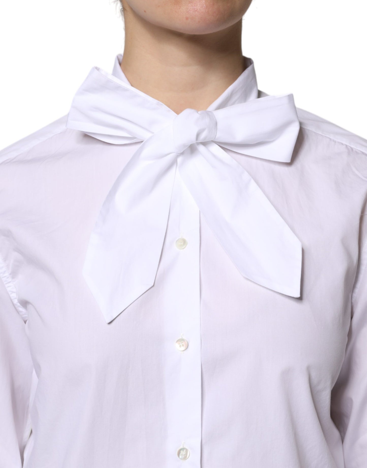 Dolce &amp; Gabbana White Ascot Collar Long Sleeve Blouse Top