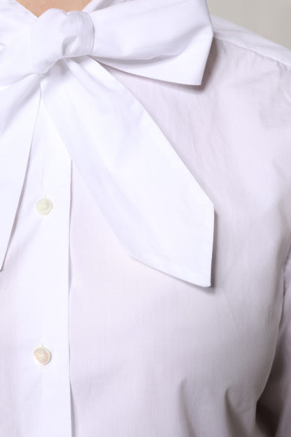 Dolce &amp; Gabbana White Ascot Collar Long Sleeve Blouse Top