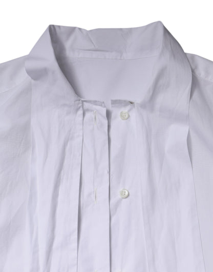 Dolce &amp; Gabbana White Ascot Collar Long Sleeve Blouse Top