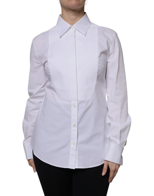 Dolce &amp; Gabbana White Cotton Dress Collared Dress Shirt Top