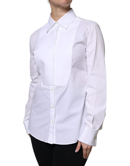 Dolce &amp; Gabbana White Cotton Dress Collared Dress Shirt Top
