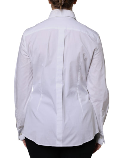 Dolce &amp; Gabbana White Cotton Dress Collared Dress Shirt Top