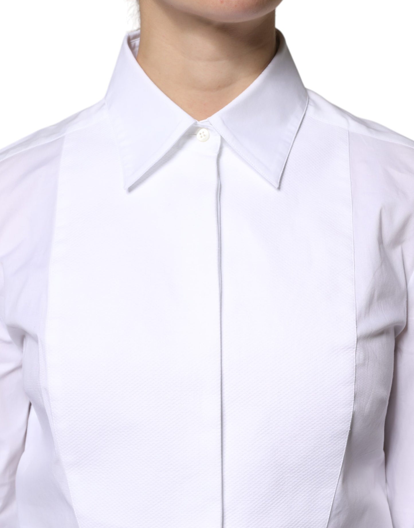 Dolce &amp; Gabbana White Cotton Dress Collared Dress Shirt Top