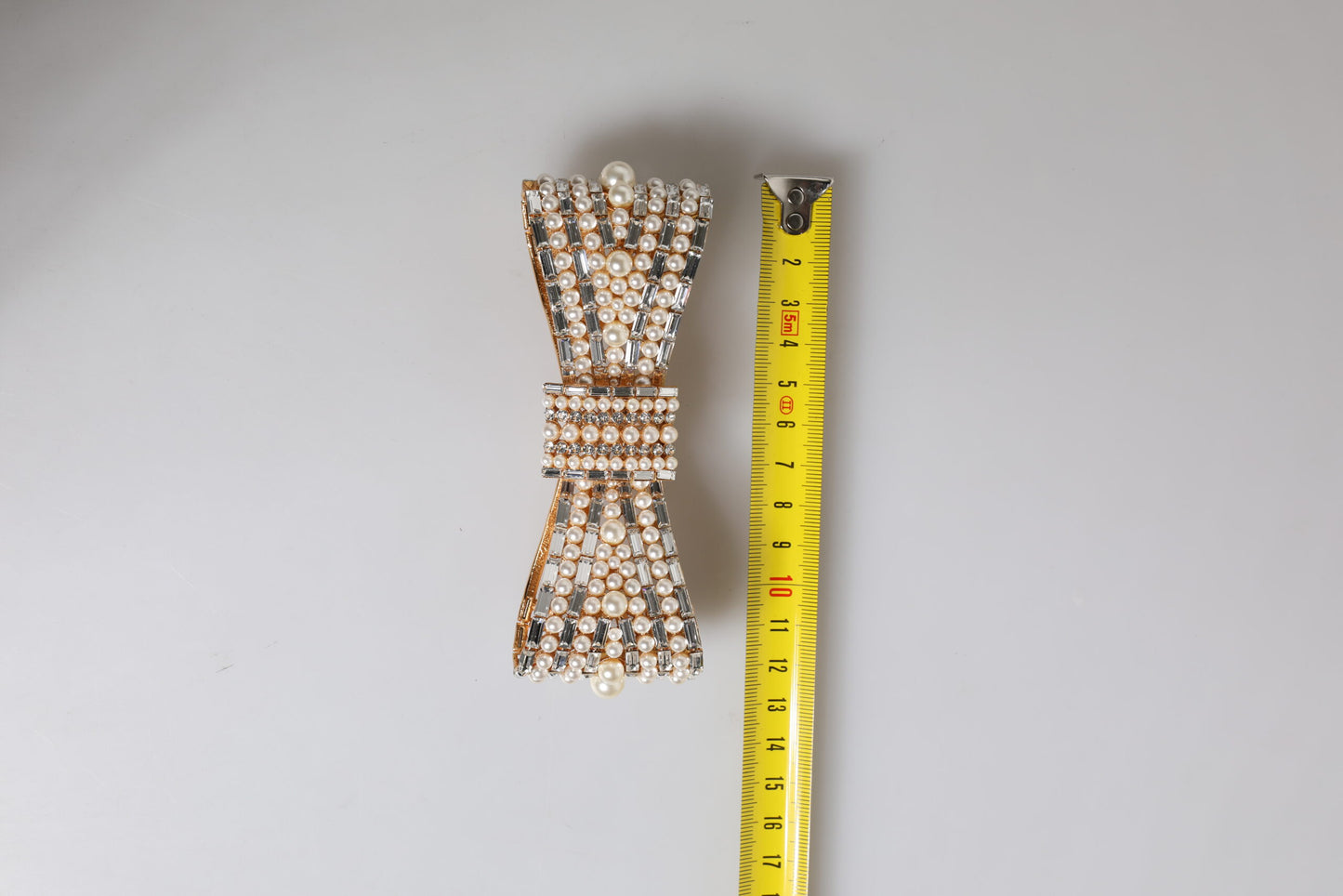 Dolce &amp; Gabbana Gold Tone Brass Bow Crystal FauxPearl Embellished Brooch