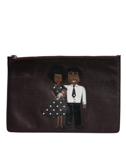 Bolso de mano para hombre de piel marrón adornado #DGFAMILY de Dolce &amp; Gabbana
