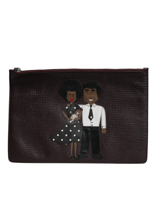 Bolso de mano para hombre de piel marrón adornado #DGFAMILY de Dolce &amp; Gabbana