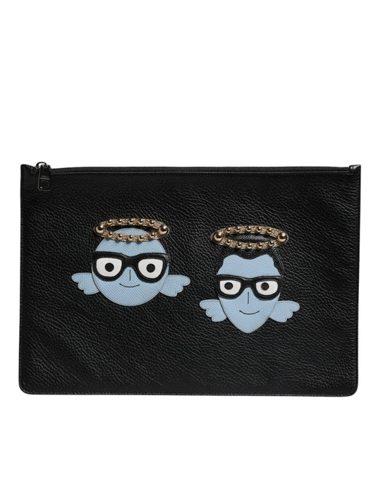 Bolso de mano con cremallera y adornos de cuero negro #DGFAMILY de Dolce &amp; Gabbana para hombre
