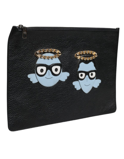 Bolso de mano con cremallera y adornos de cuero negro #DGFAMILY de Dolce &amp; Gabbana para hombre