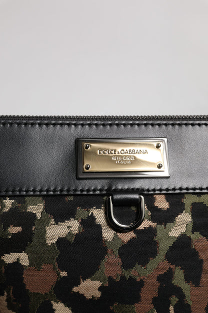 Bolso Dolce &amp; Gabbana con placa del logotipo y estampado de leopardo en jacquard multicolor