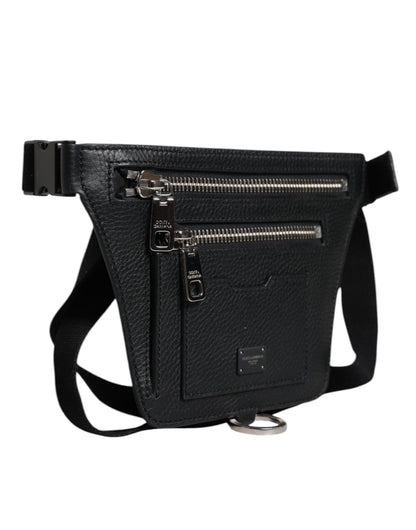 Riñonera Dolce &amp; Gabbana de piel de becerro negra con placa del logotipo para hombre
