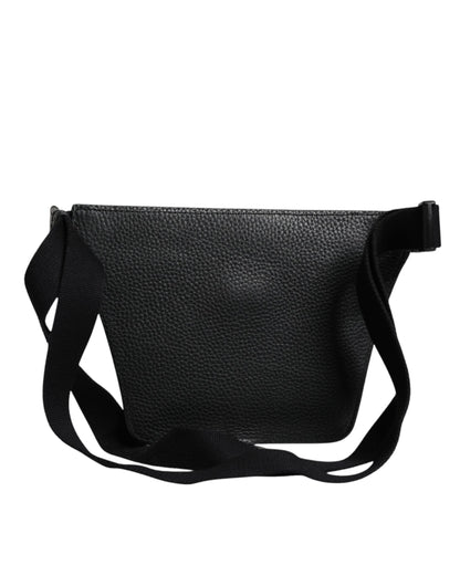 Riñonera Dolce &amp; Gabbana de piel de becerro negra con placa del logotipo para hombre