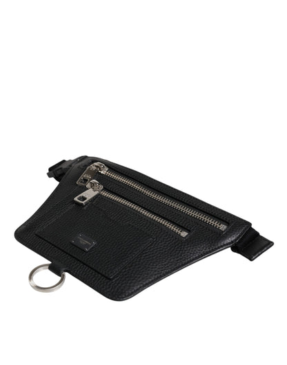 Riñonera Dolce &amp; Gabbana de piel de becerro negra con placa del logotipo para hombre