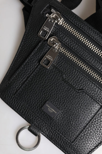 Riñonera Dolce &amp; Gabbana de piel de becerro negra con placa del logotipo para hombre