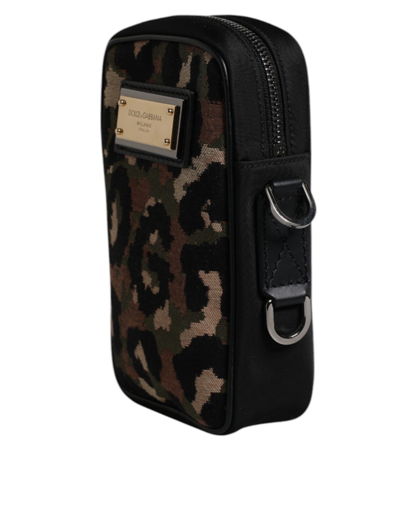 Bolso Dolce &amp; Gabbana con correa para el cuello y placa con el logotipo en jacquard de leopardo multicolor