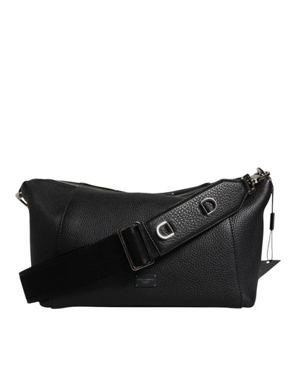 Bolso bandolera de piel negra con placa del logotipo de Dolce &amp; Gabbana