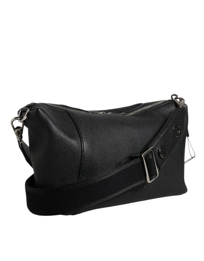 Bolso bandolera de piel negra con placa del logotipo de Dolce &amp; Gabbana