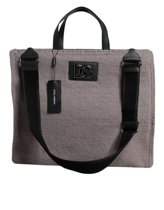 Bolso de hombro con placa del logotipo de lana de alpaca gris de Dolce &amp; Gabbana